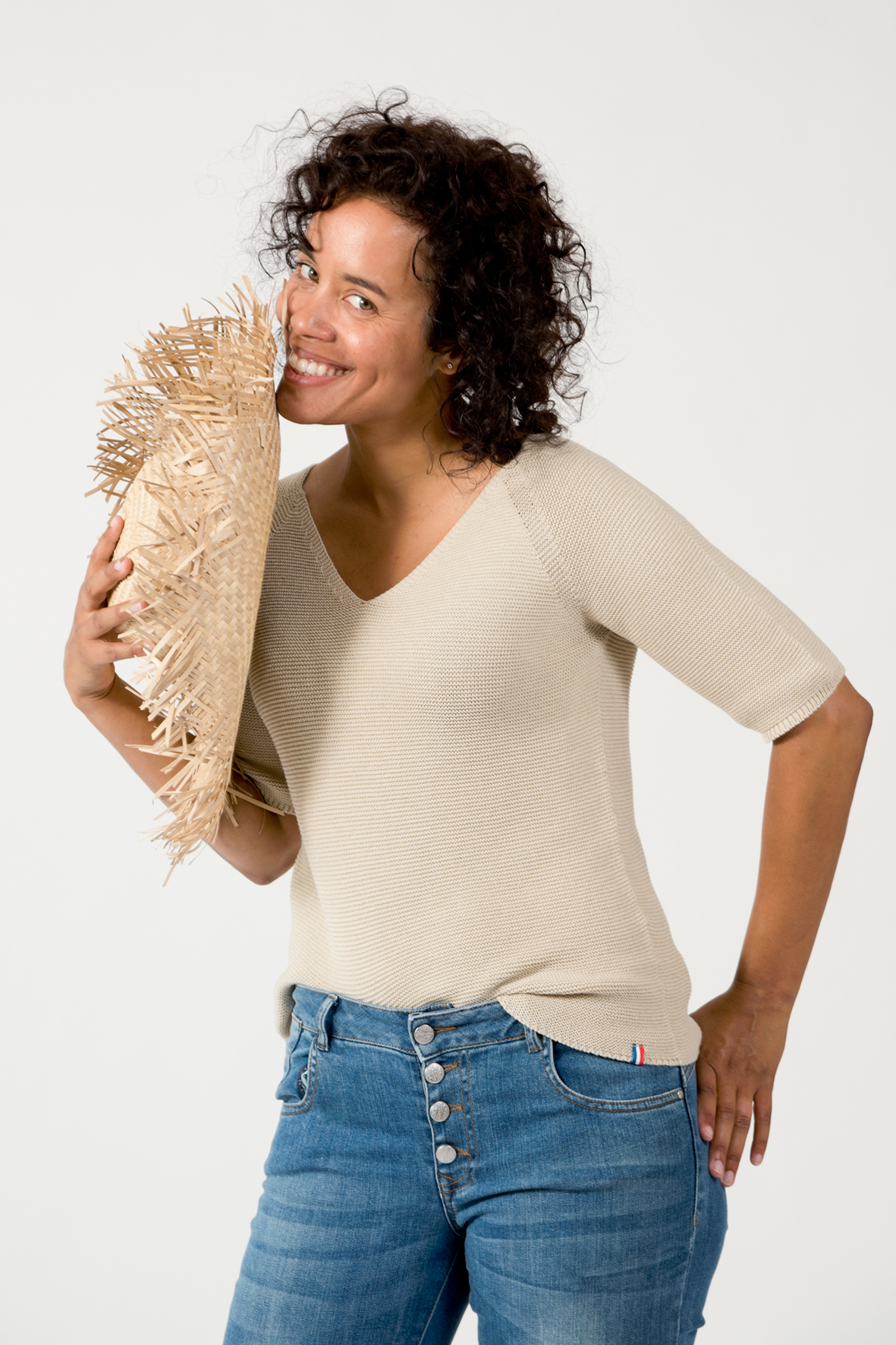 Pull femme col V